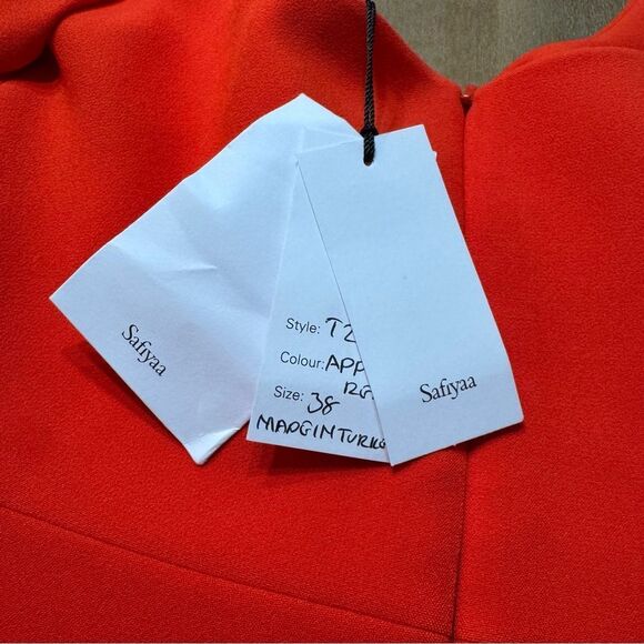 Safiyaa Peplum Blouse Size 6 Orange Asymmetrical‎ Hem V-Neck - Picture 10 of 14